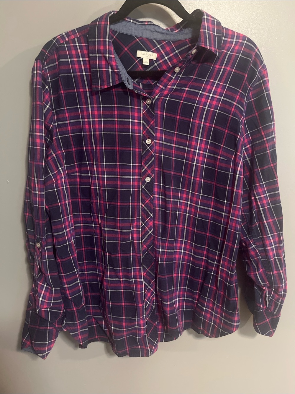 Talbots Navy & Pink Plaid Button-Down Shirt